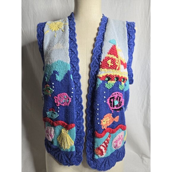 Vintage Star Blue Originals Ocean theme Women's Sweater Size Small sleeveless - Picture 2 of 13